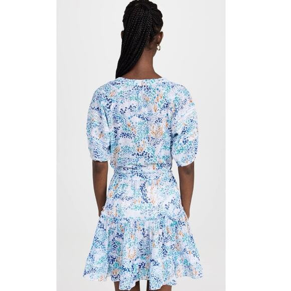 Poupette St Barth 100% Cotton Blue White Floral Bona Mini Dress Size Small - Picture 3 of 7